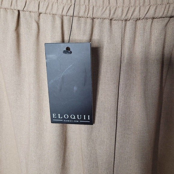 NWT Eloquii womens sz 16 Linen Wide Leg Pants slacks pull on tan brown cropped - Picture 3 of 8